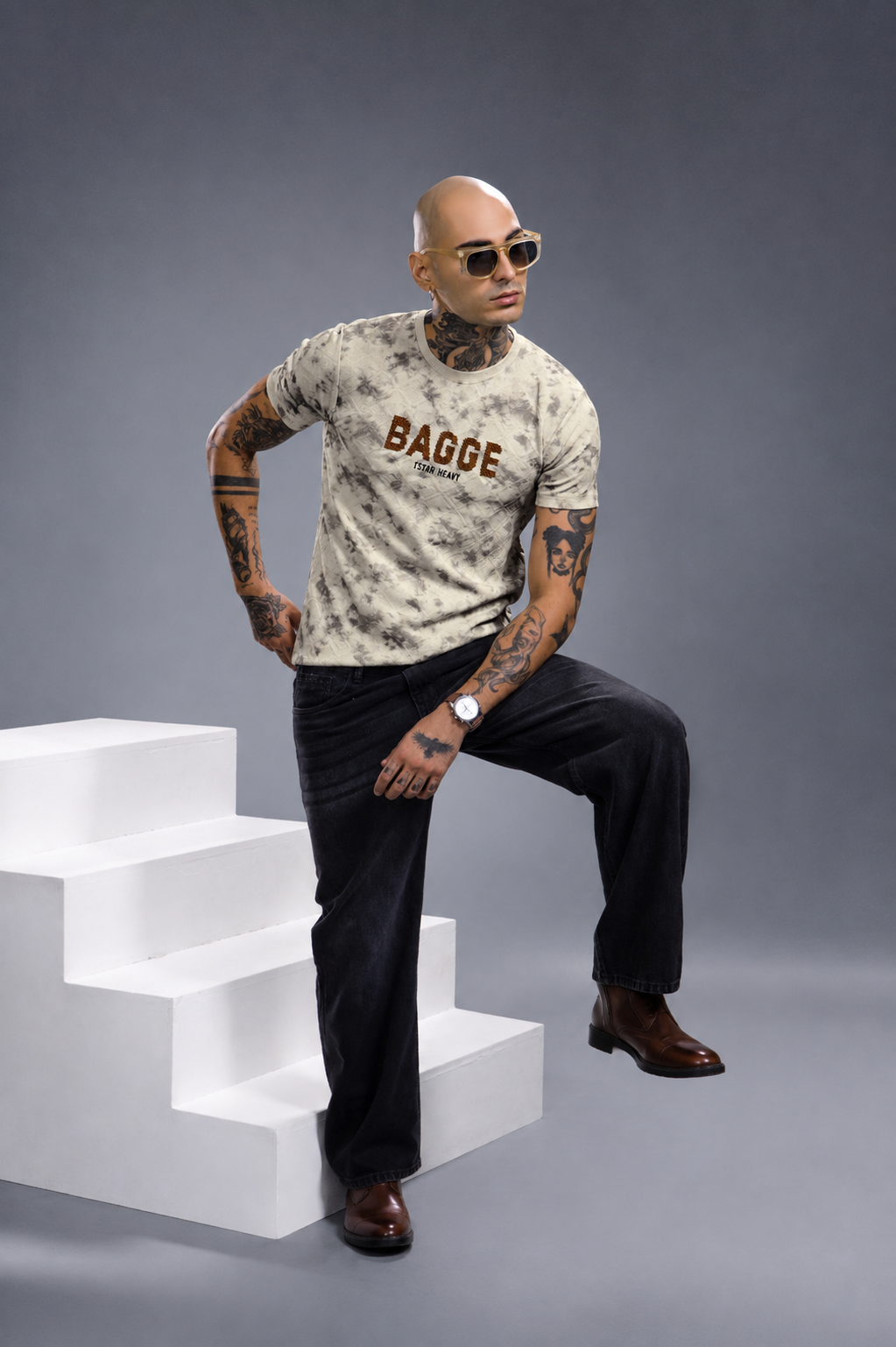 Premium Spray Print Embroidered T-Shirt