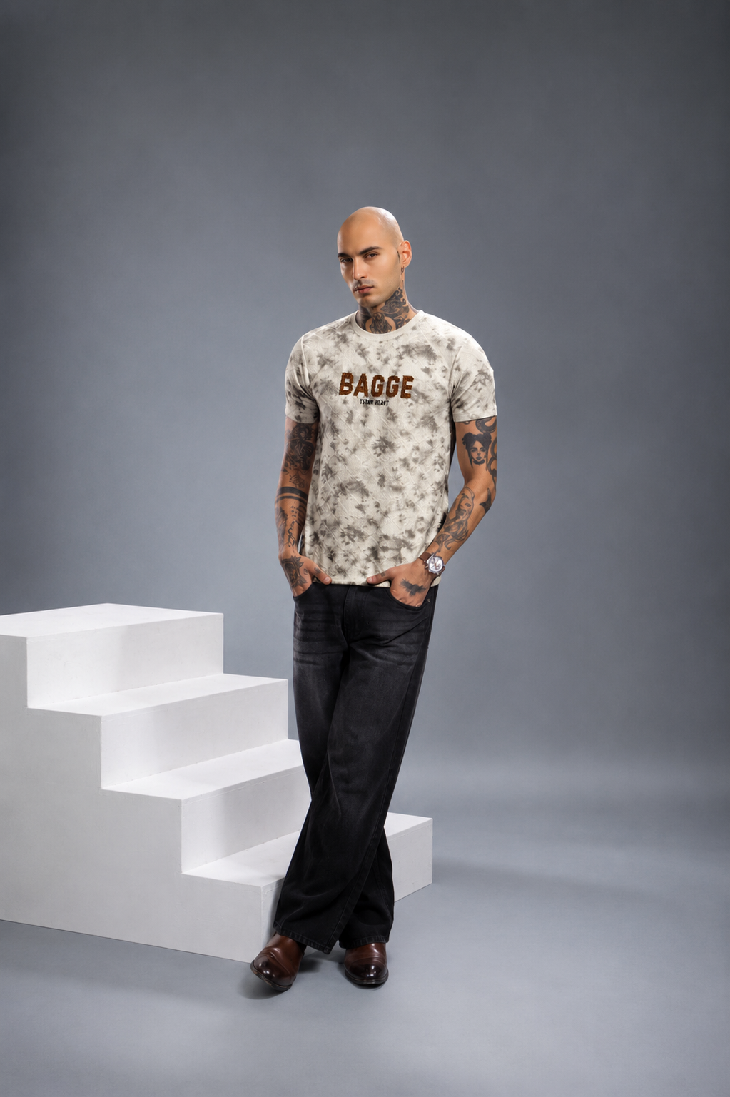 Premium Spray Print Embroidered T-Shirt