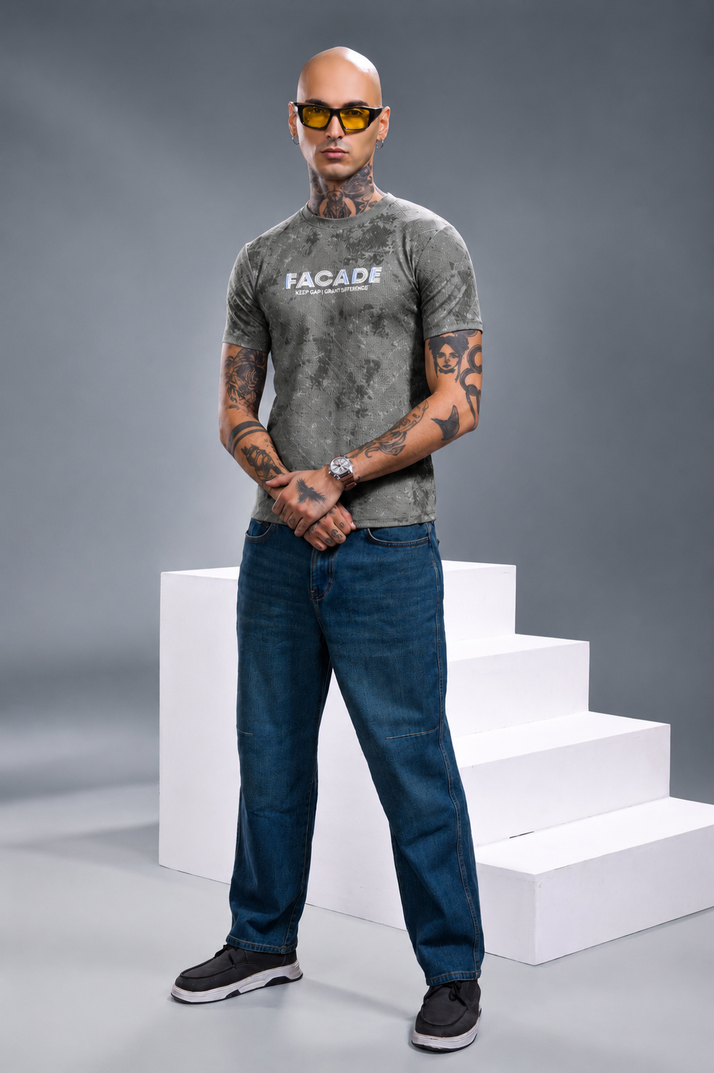 Facade Embroidered Printed T-Shirt