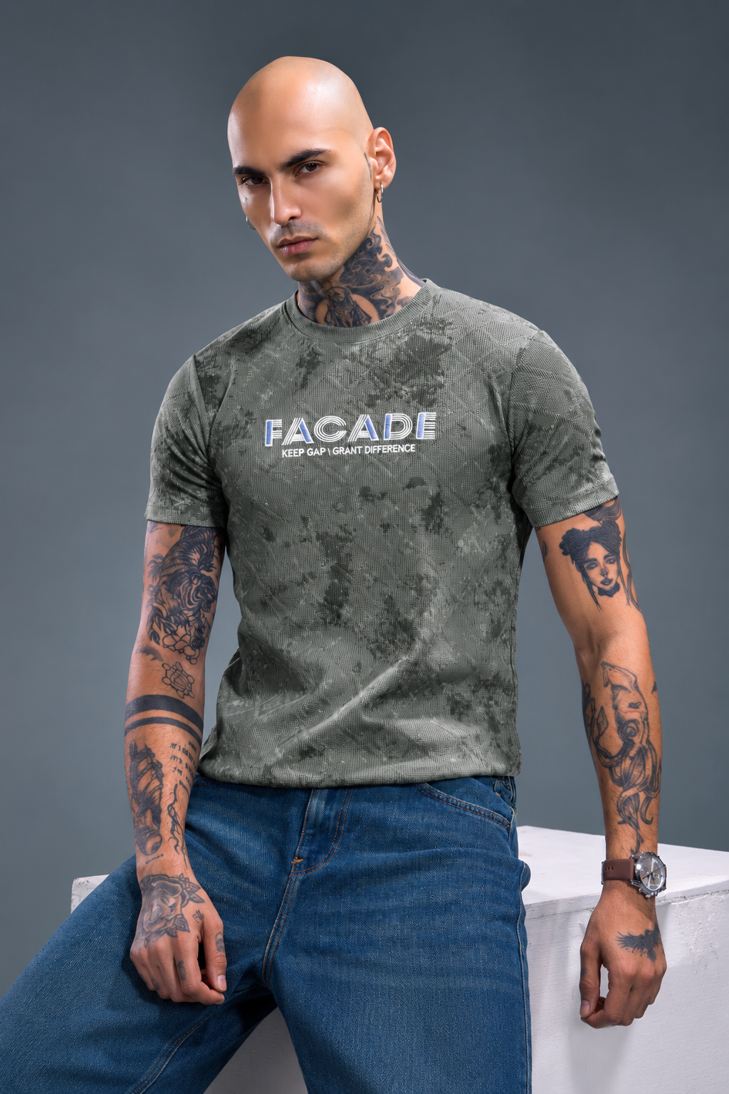Facade Embroidered Printed T-Shirt